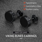 Sterling Silver Viking Runes Black Onyx Stud Earrings For Men 6