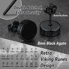Sterling Silver Viking Runes Black Onyx Stud Earrings For Men 7