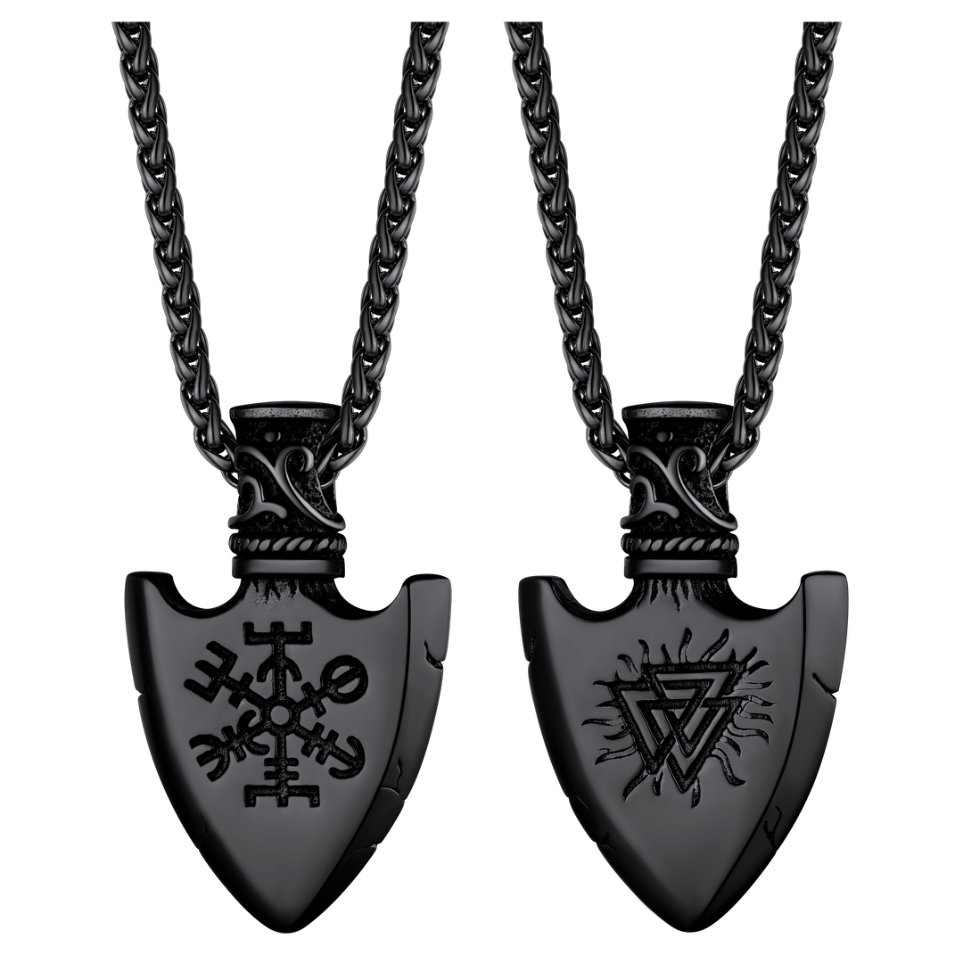 Viking Gungnir Pendant Necklace With Valknut & Compass for Men