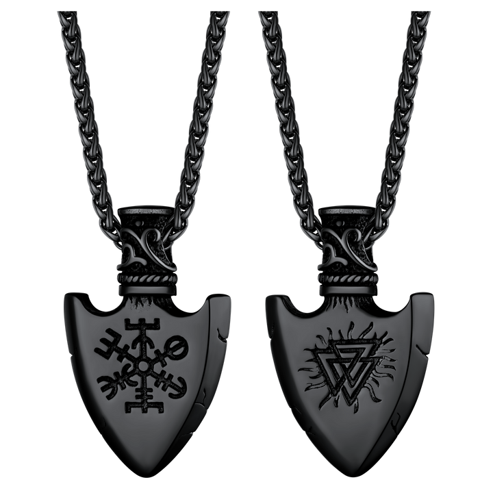 Viking Gungnir Pendant Necklace With Valknut & Compass for Men