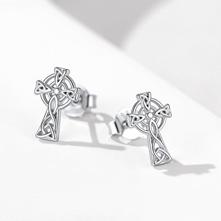 Silver Celtic Cross Stud Earrings for Women