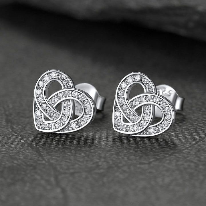 Zirconia Celtic Heart Stud Earrings for Women in Silver