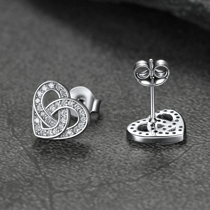 Zirconia Celtic Heart Stud Earrings for Women in Silver