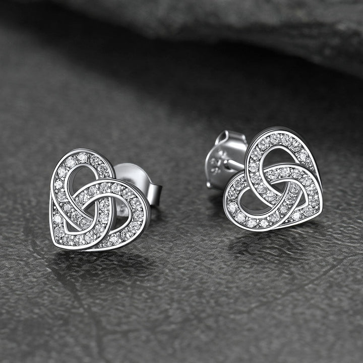 Zirconia Celtic Heart Stud Earrings for Women in Silver
