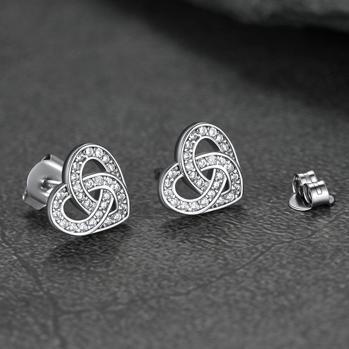 Zirconia Celtic Heart Stud Earrings for Women in Silver