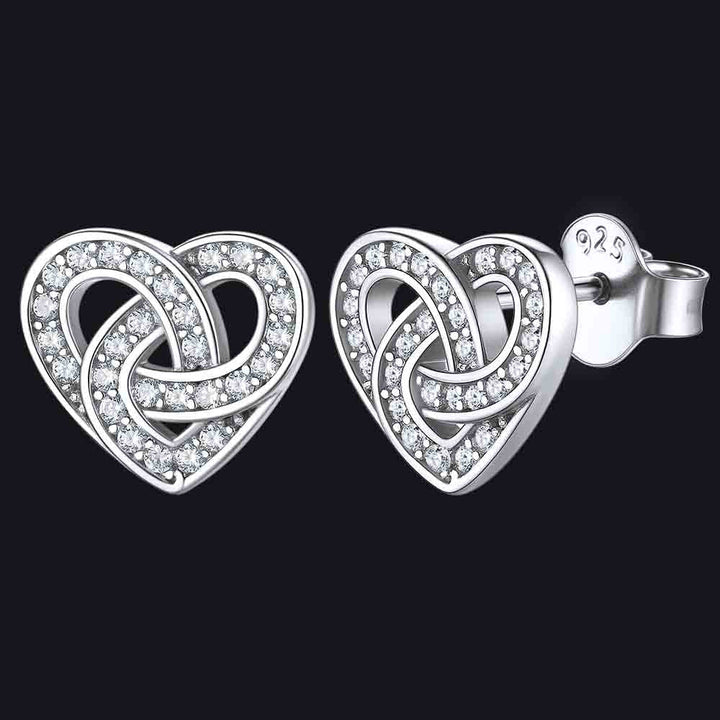 Zirconia Celtic Heart Stud Earrings for Women in Silver