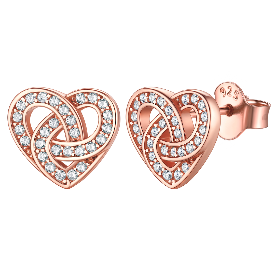 Zirconia Celtic Heart Stud Earrings for Women in Silver