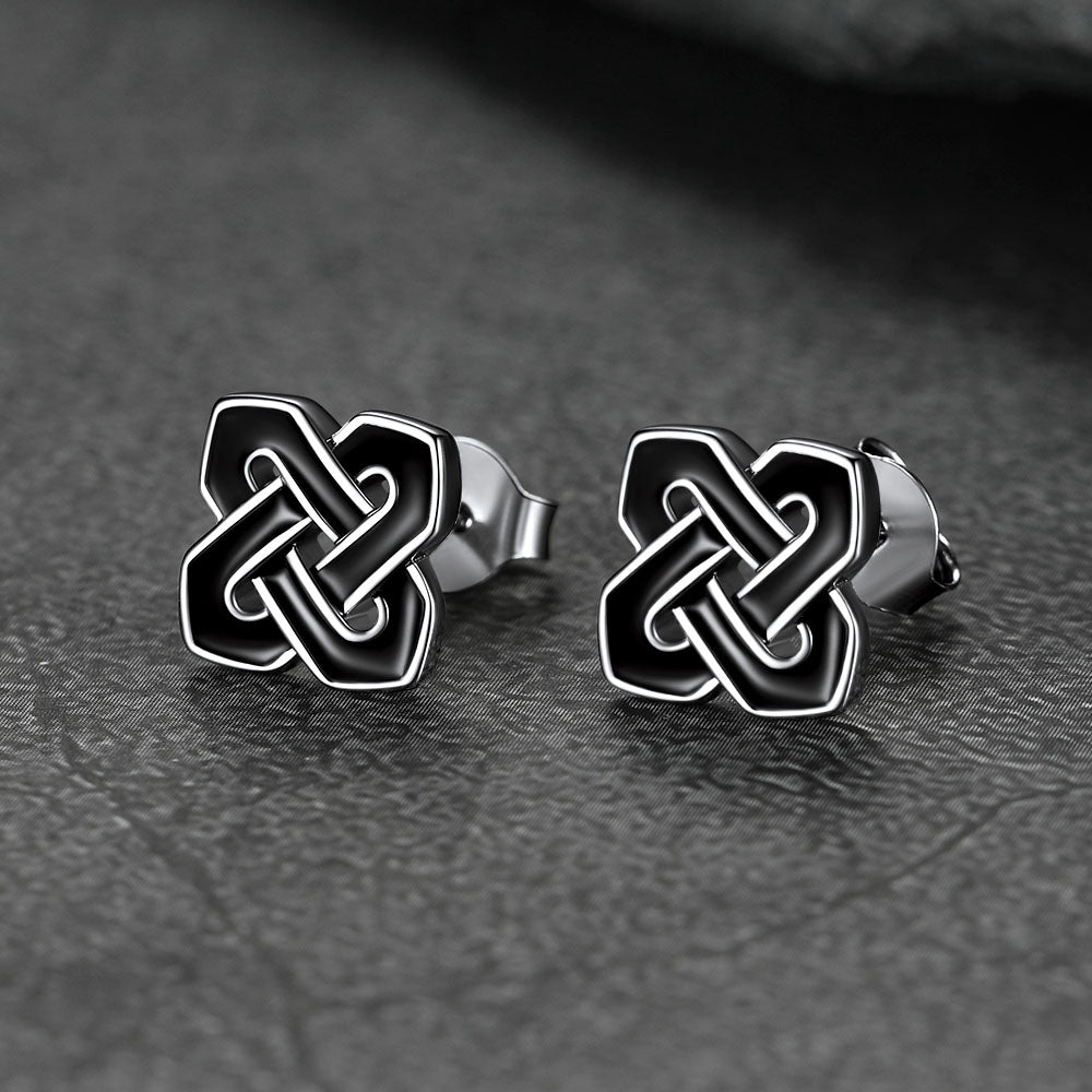 Flash Sale Black Celtic Knot Stud Earrings for Women in Silver