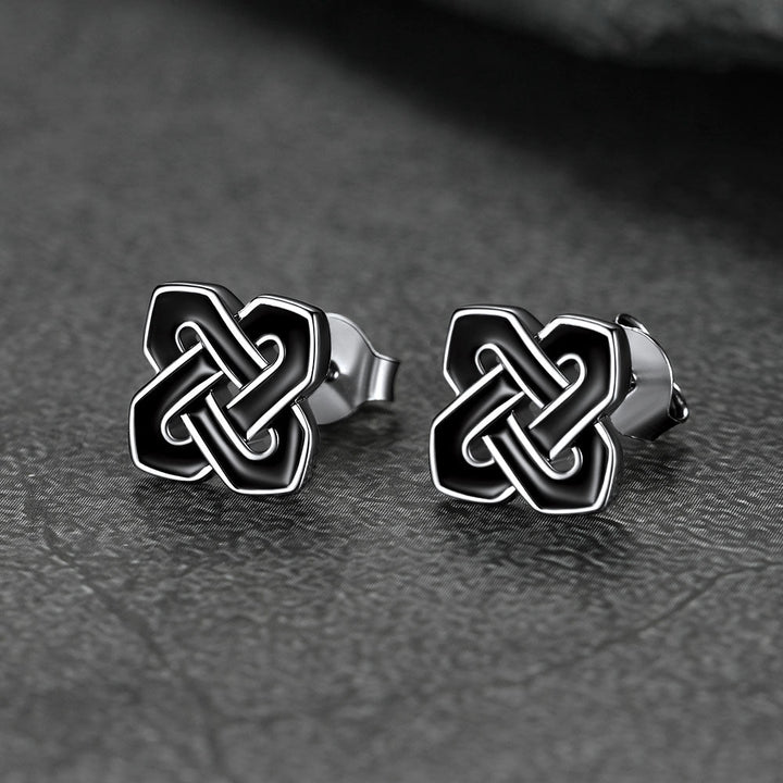 Flash Sale Black Celtic Knot Stud Earrings for Women in Silver