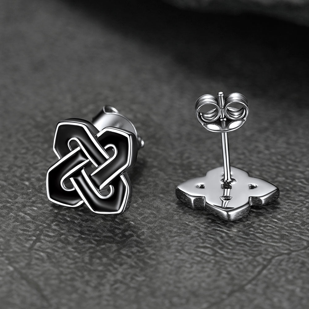 Flash Sale Black Celtic Knot Stud Earrings for Women in Silver