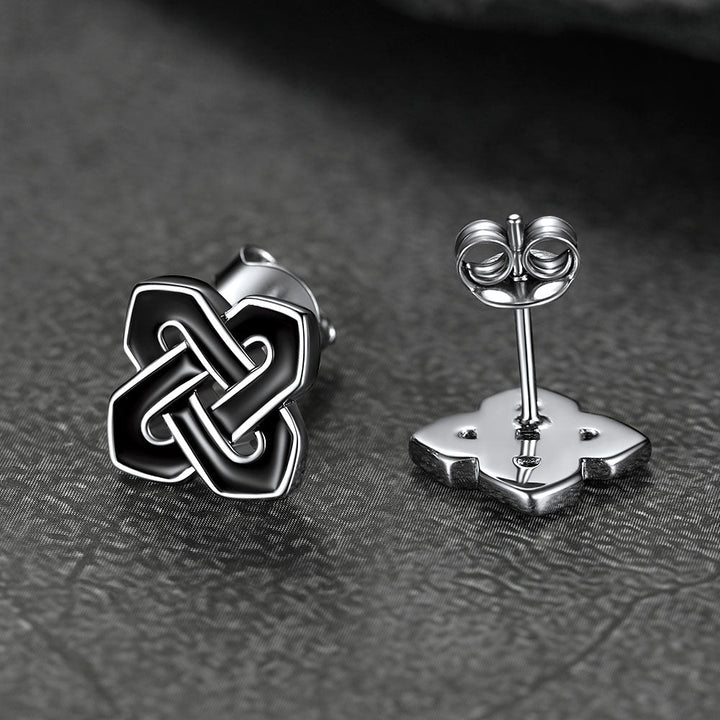 Flash Sale Black Celtic Knot Stud Earrings for Women in Silver