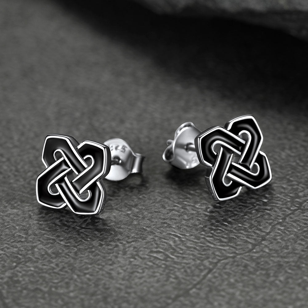 Flash Sale Black Celtic Knot Stud Earrings for Women in Silver