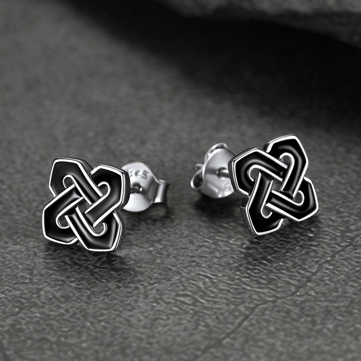 Flash Sale Black Celtic Knot Stud Earrings for Women in Silver