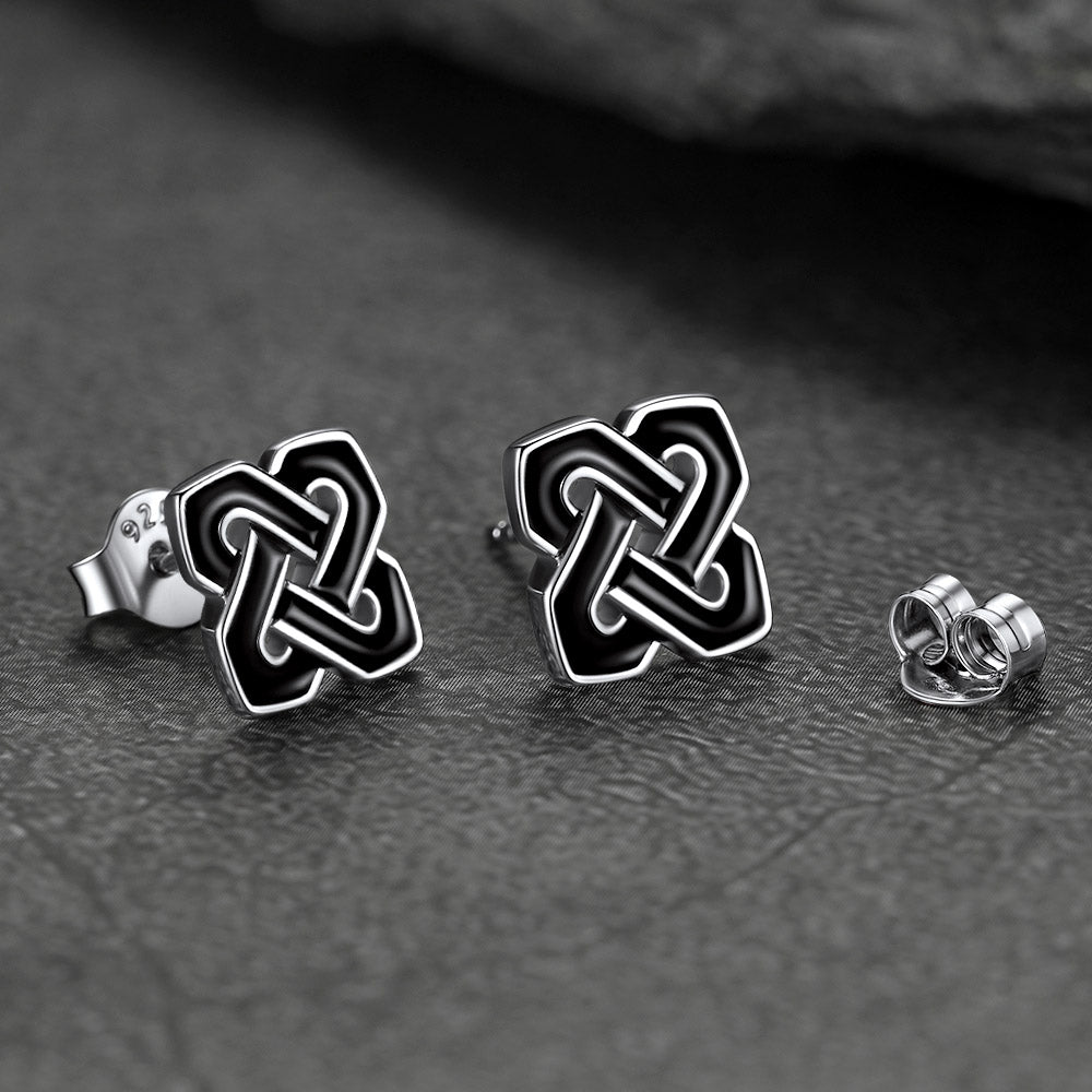 Flash Sale Black Celtic Knot Stud Earrings for Women in Silver