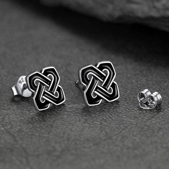 Flash Sale Black Celtic Knot Stud Earrings for Women in Silver