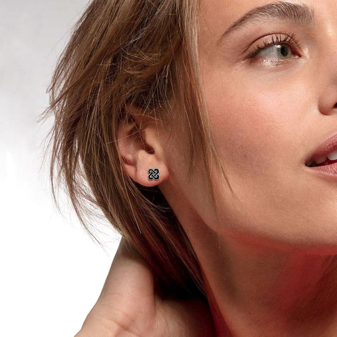 Flash Sale Black Celtic Knot Stud Earrings for Women in Silver