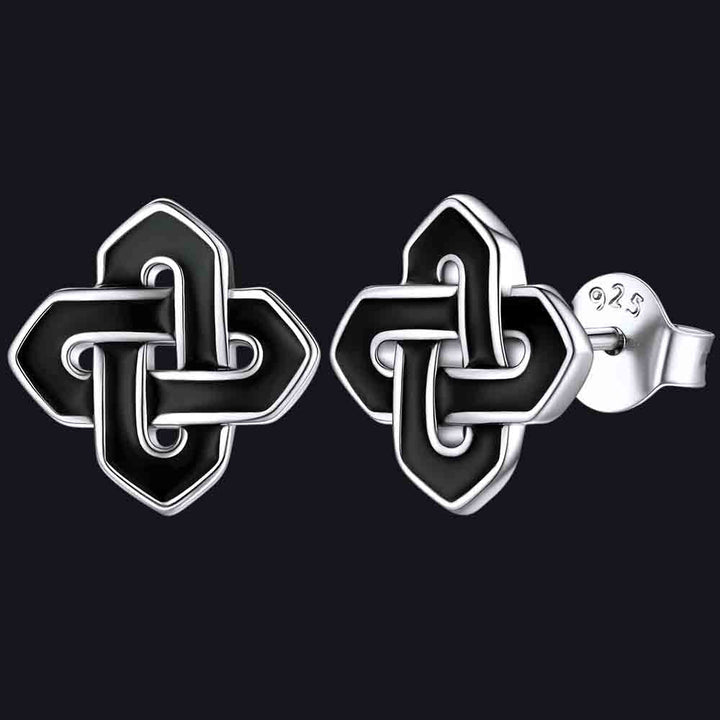 Flash Sale Black Celtic Knot Stud Earrings for Women in Silver