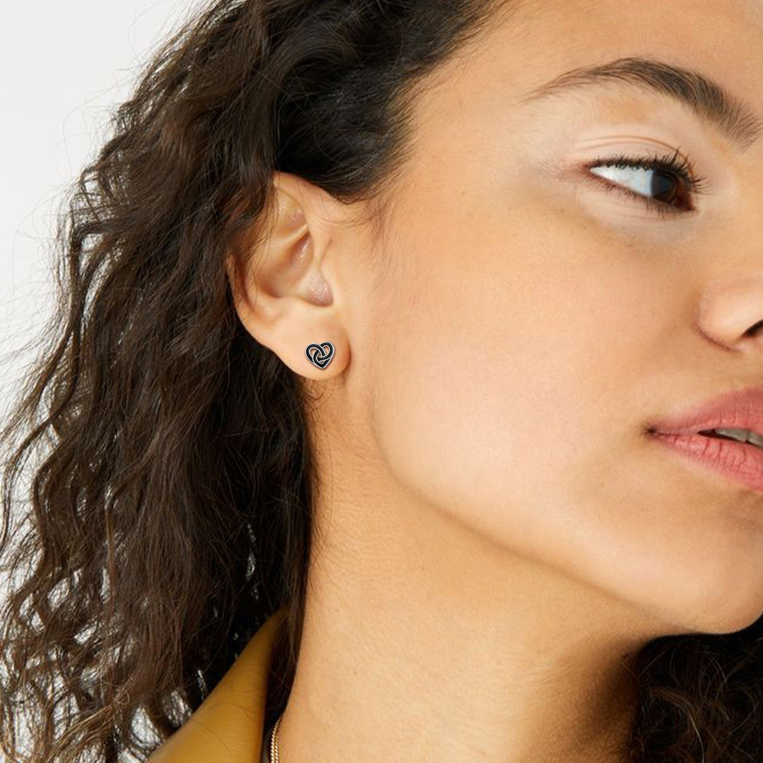 Flash Sale Black Celtic Heart Stud Earrings for Women in Silver