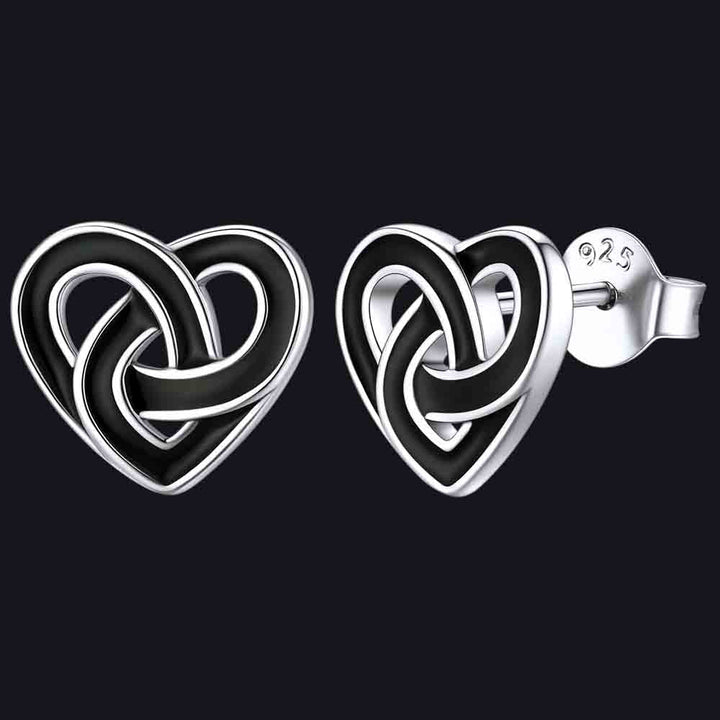 Flash Sale Black Celtic Heart Stud Earrings for Women in Silver