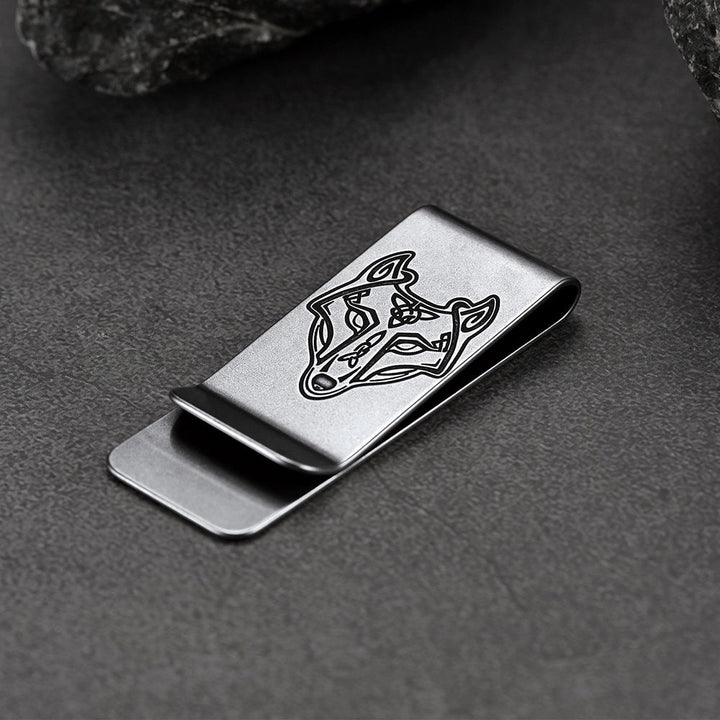 Viking Fenrir Celtic Wolf Money Cash Clip Slim Credit Card Holder