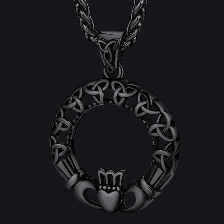 Claddage Circle Celtic Knot Pendant Necklace for Men/Women