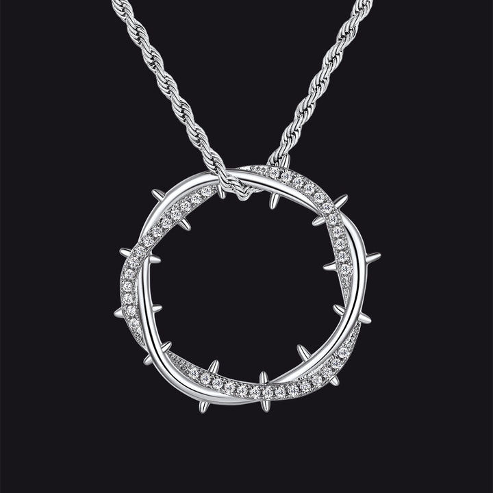 Christian Jesus Crown of Thorns Circle Pendant Necklace for Men