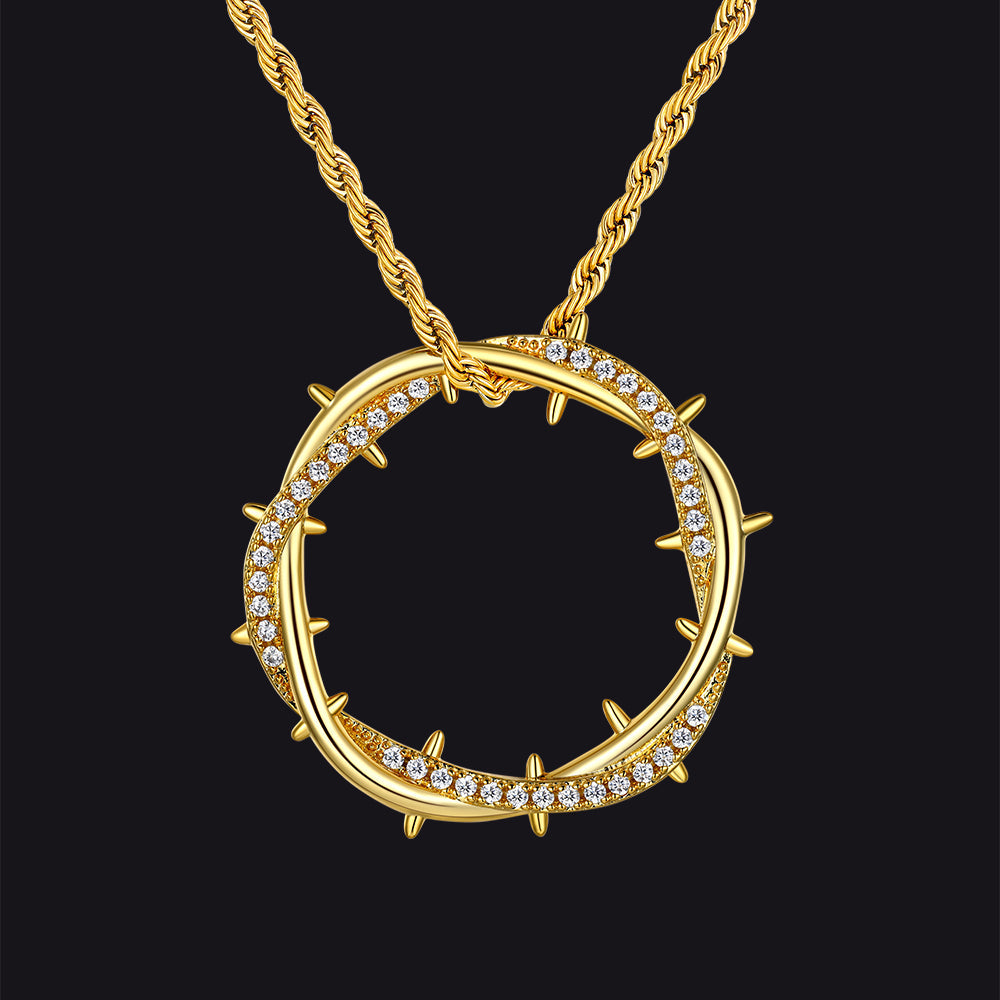 Christian Jesus Crown of Thorns Circle Pendant Necklace for Men