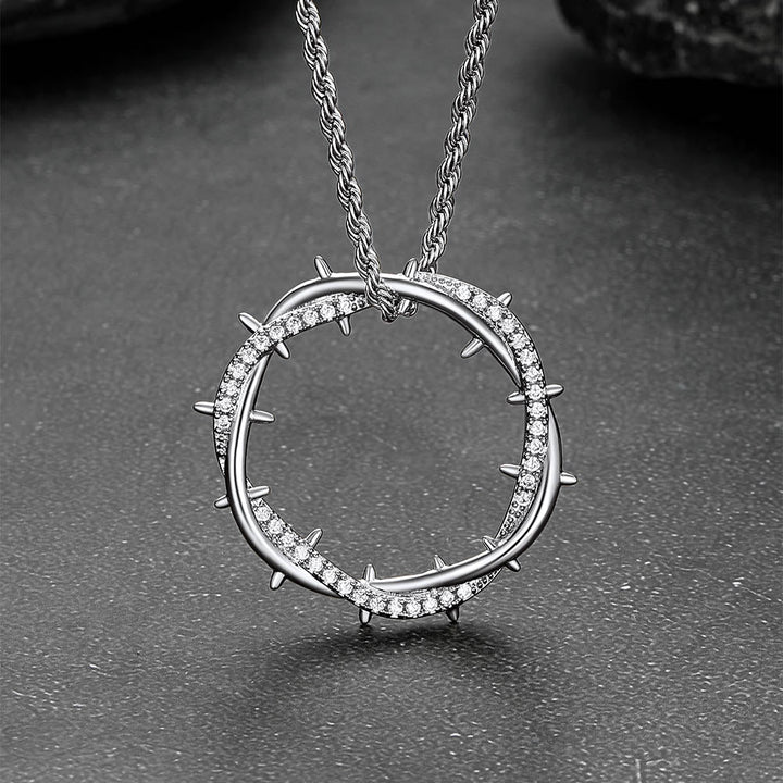 Christian Jesus Crown of Thorns Circle Pendant Necklace for Men