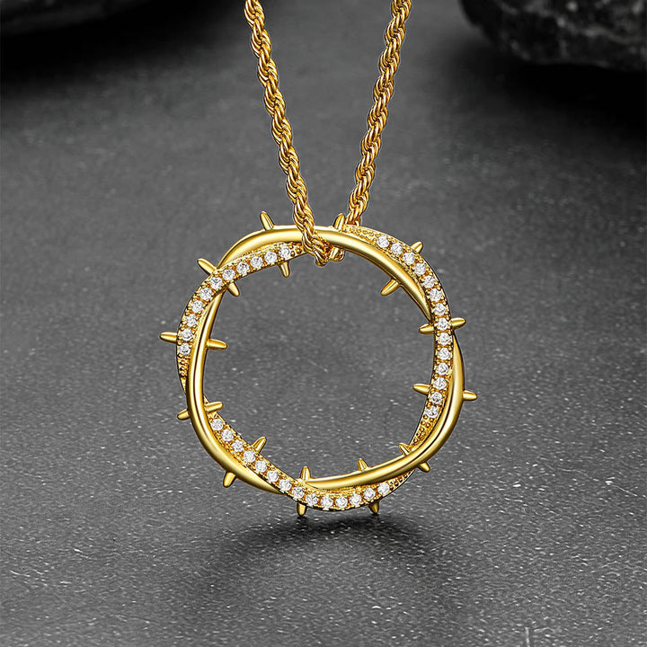 Christian Jesus Crown of Thorns Circle Pendant Necklace for Men