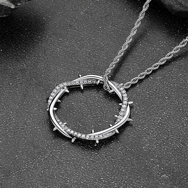 Christian Jesus Crown of Thorns Circle Pendant Necklace for Men