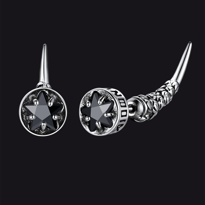 Viking Rune Fang Stud Earrings for Men – Nordic Star CZ Earrings