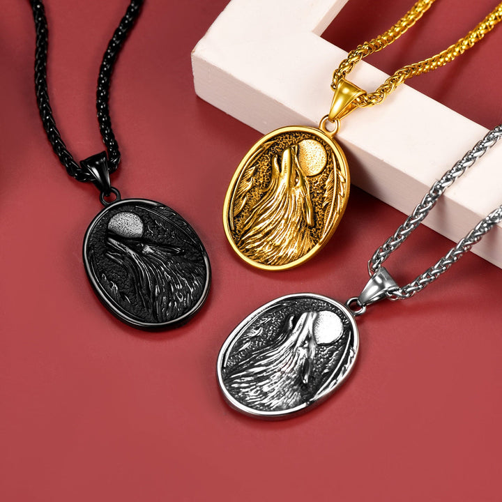Norse Viking Wolf Pendant Necklace for Men