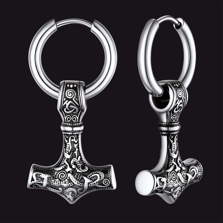 Battle Axe Viking Dangle Hoop Earrings For Men