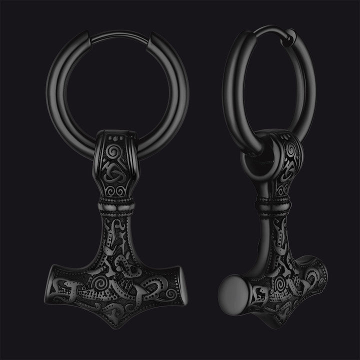 Viking Thor's Hammer Mjolnir Dangle Hoop Earrings Jewelry For Men