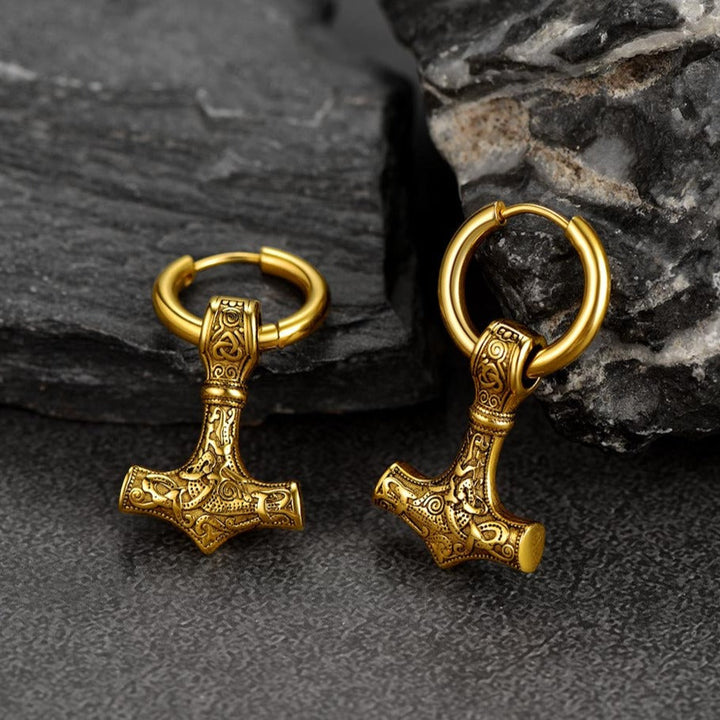 Viking Thor's Hammer Mjolnir Dangle Hoop Earrings Jewelry For Men