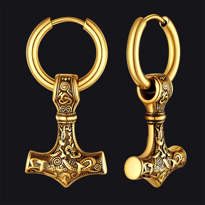 Viking Thor's Hammer Mjolnir Dangle Hoop Earrings Jewelry For Men