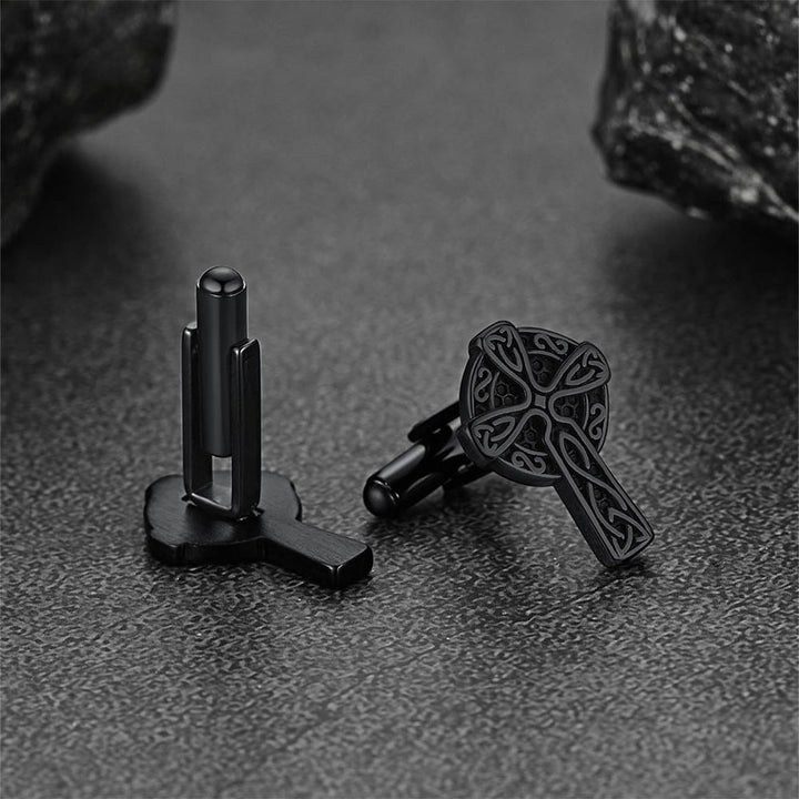 Irish Celtic Cross Cufflinks in Stainless Steel for Men