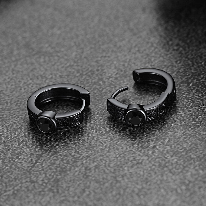 Black Onyx Celtic Knot Huggie Hoop Earrings for Men