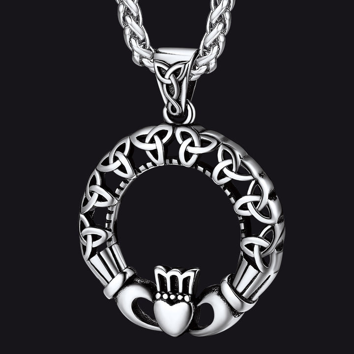Claddage Circle Celtic Knot Pendant Necklace for Men/Women