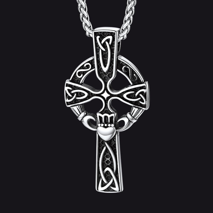 Irish Celtic Cross Necklace with Claddage For Men