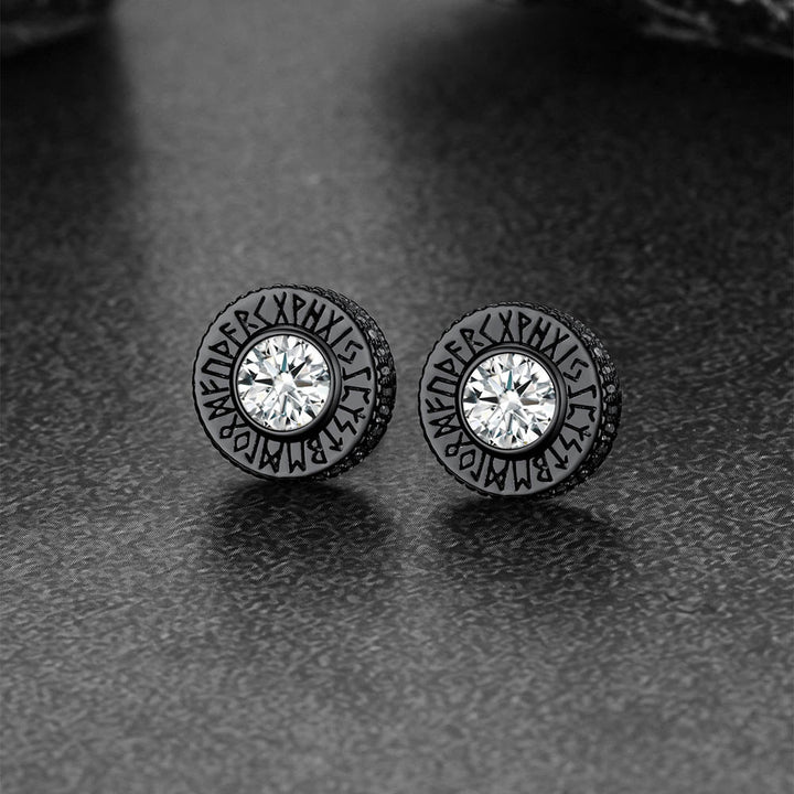 Sterling Silver Viking Runes Gemstone Stud Earrings for Men