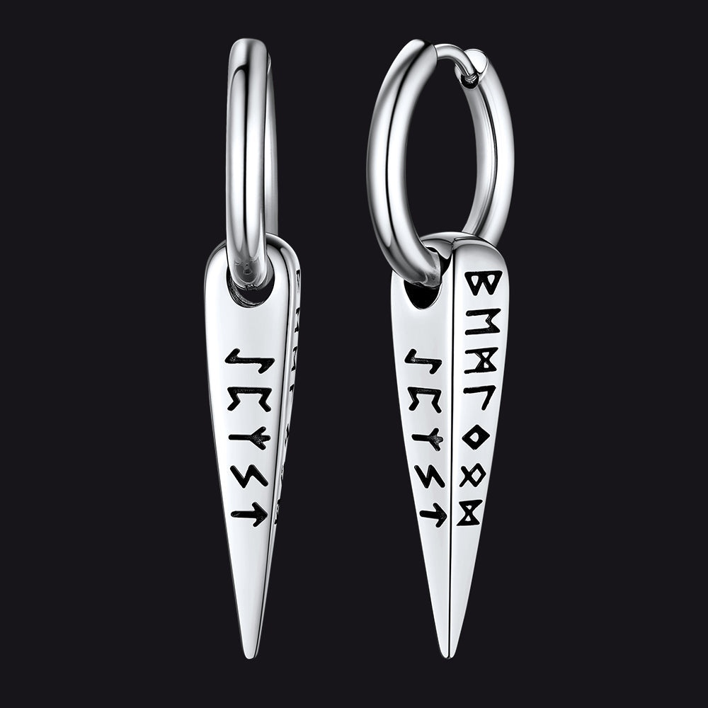 Norse Viking Runes Dangle Hoop Earrings For Men