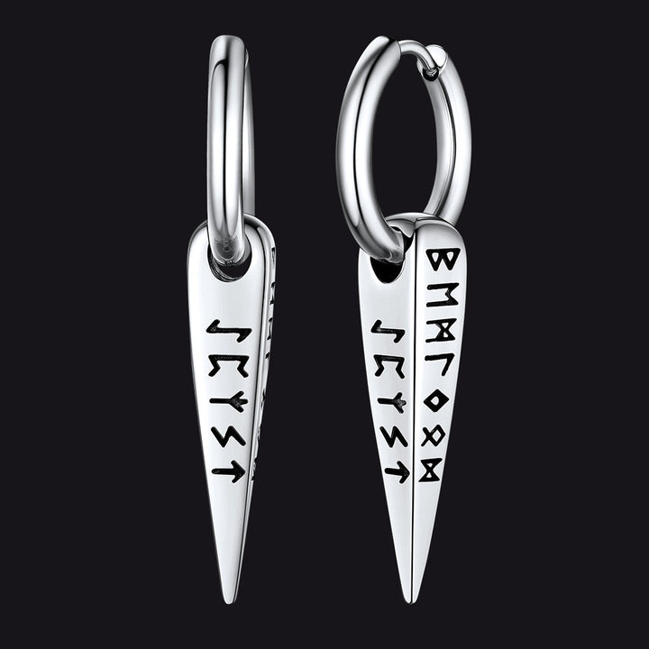 Norse Viking Runes Dangle Hoop Earrings For Men