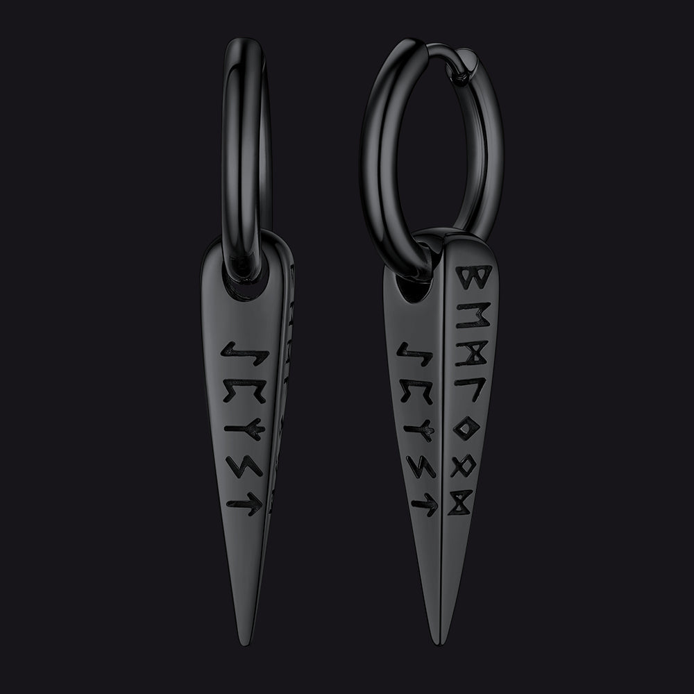 Norse Viking Runes Hoop Huggie Earrings For Men Women