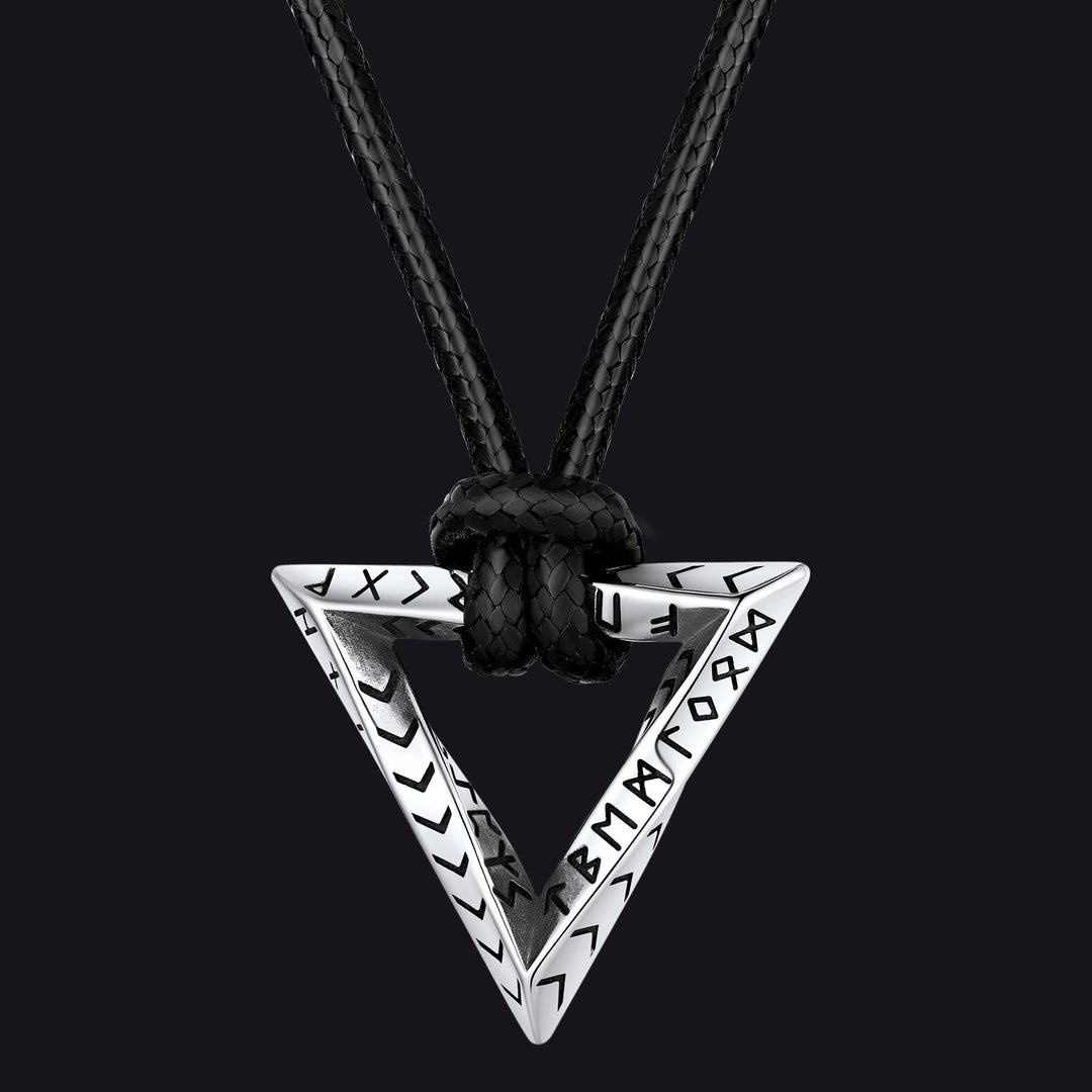 Viking Rune Mobius Triangle Pendant Necklace with Leather Chain