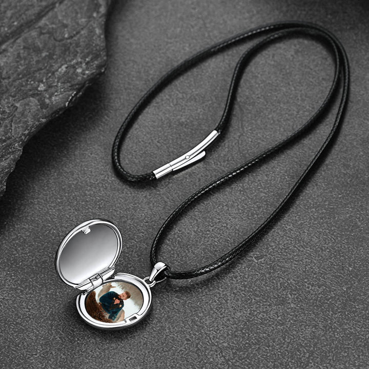 Personalized Viking Valknut Photo Locket Pendant with Leather Necklace
