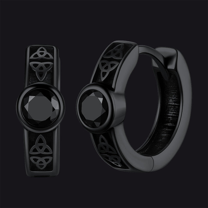 Black Onyx Celtic Knot Huggie Hoop Earrings for Men