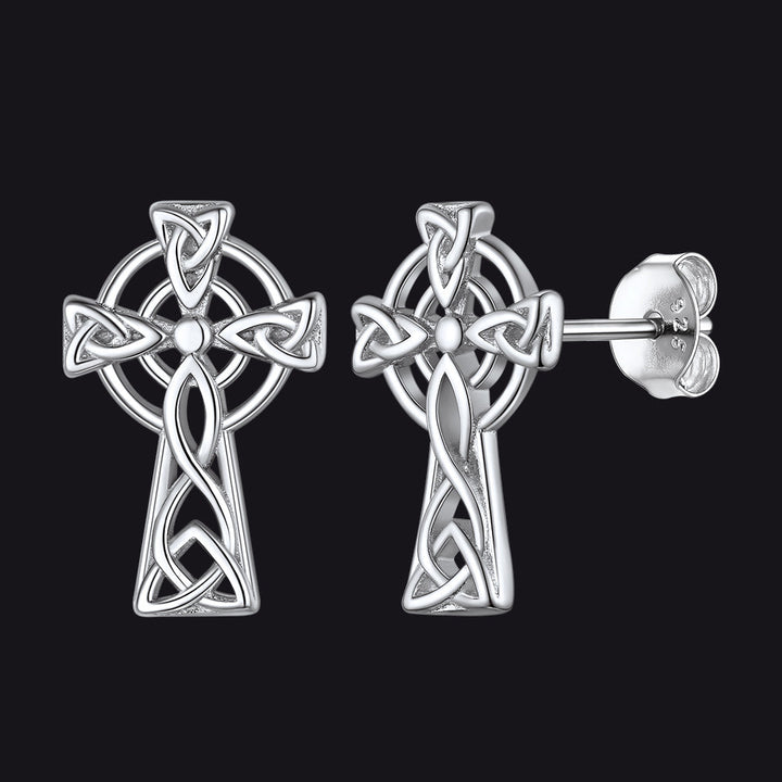 Silver Celtic Cross Stud Earrings for Women