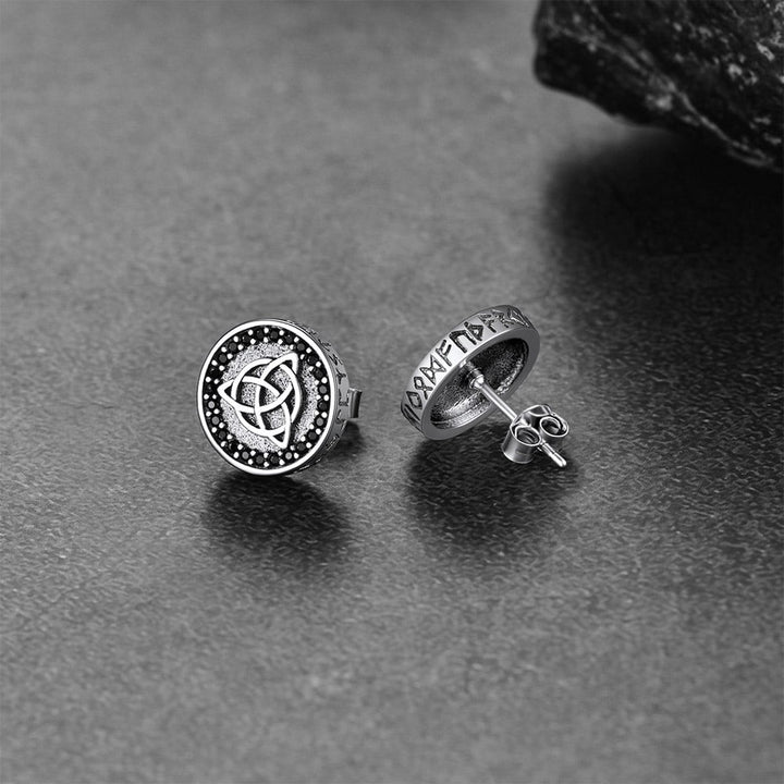 Sterling Silver Celtic Triquetra Stud Earrings With Runes