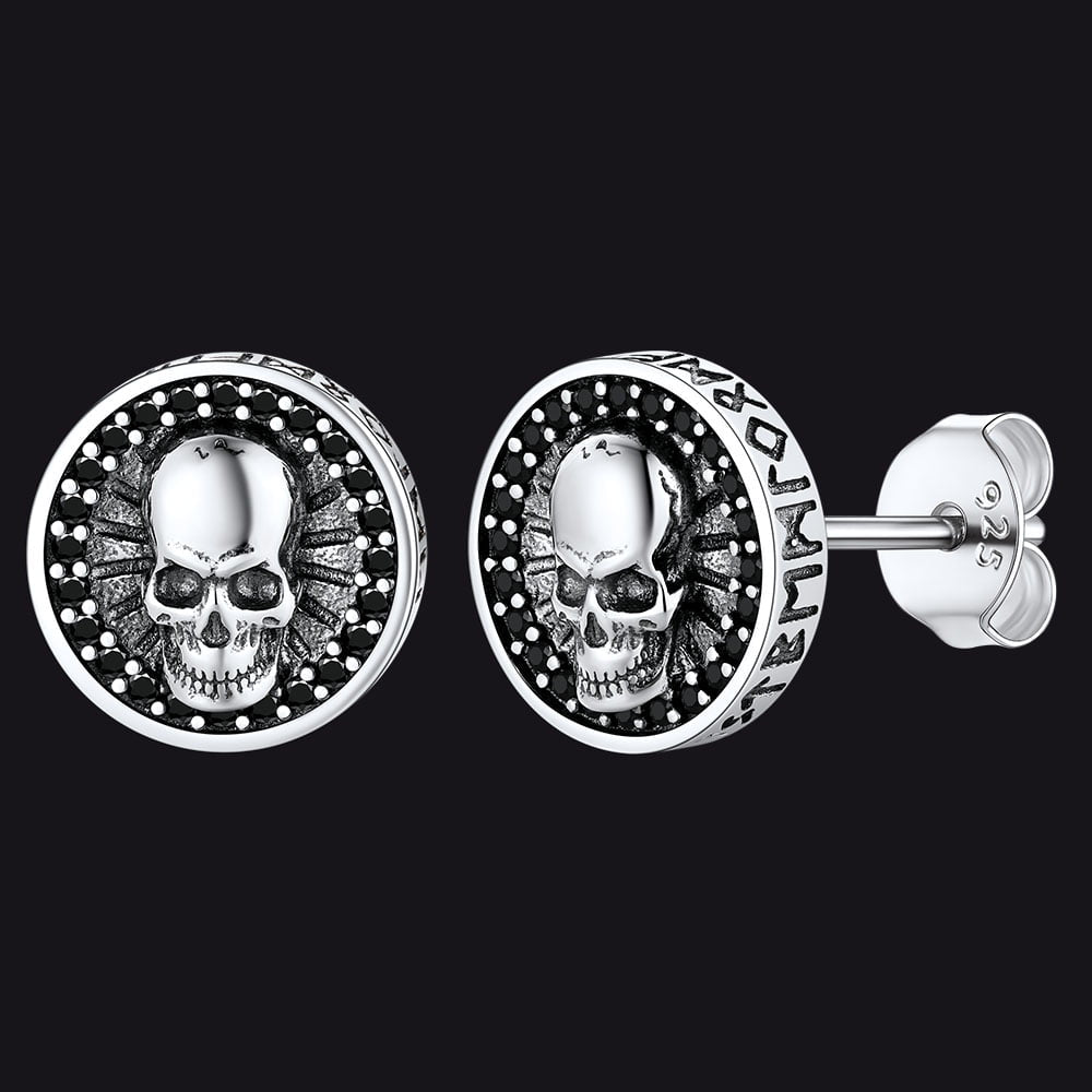 Viking Rune Fang Stud Earrings for Men – Nordic Star CZ Earrings